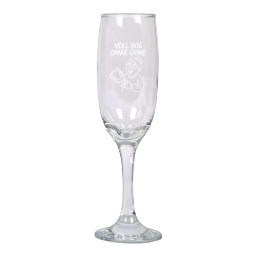 Sektglas mit Gravur – „Voll wie Omas Urne“