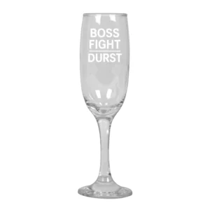 Sektglas mit Gravur Spruch ‚Boss Fight Durst‘ – Lustiges Geschenk für Gamer & Party