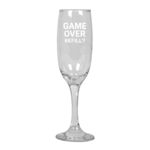 Sektglas mit Gravur Spruch ‚Game Over – Refill‘ – Lustiges Geschenk für Gamer & Party